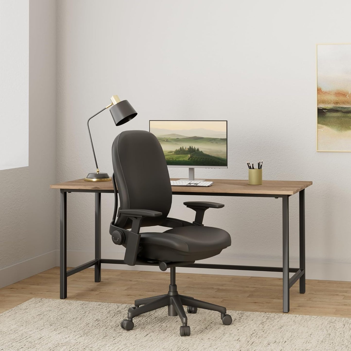 Leap Office Chair V2 - Ergonomic Work Chair with Wheels for Carpet Flooring - Work Chair Supports Unique Body Shape - with Natural Glide System & Liveback Technology - Black Leather