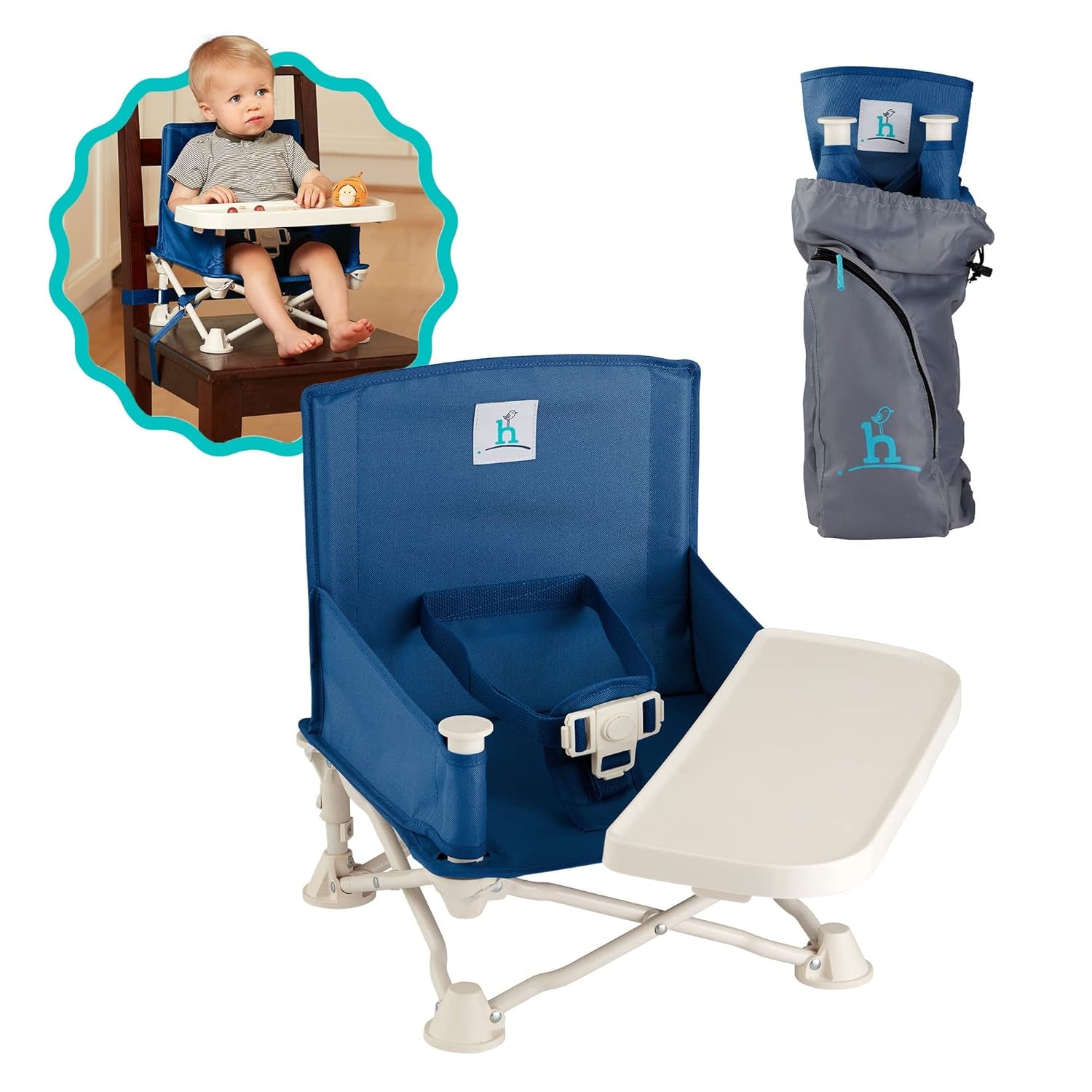Omniboost Travel Booster Seat with Tray for Baby | Folding Portable Baby Booster Seat for Dining Table, Camping, Beach, Grandma’S | Tip-Free Design Straps to Kitchen Chairs - Booster Chair