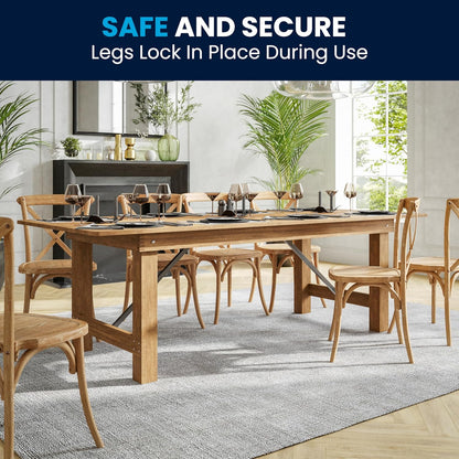 Hercules Series 8' X 40" Rustic Solid Pine Folding Dining Table, Rectangular Antique Farmhouse Dining and Event Extension Table