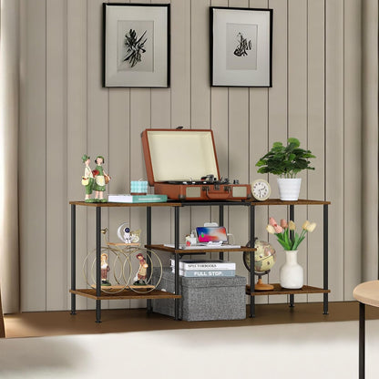 Small TV Stand for Living Room up to 50 Inch Farmhouse TV Media Entertainment Center with Power Outlets & Storage Shelf Rustic TV Console Table for Bedroom, Rustic Brown