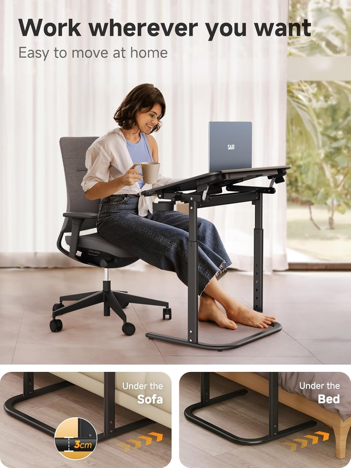 XXL Extra Large TV Tray Table，Height & Tilt Adjustable Heavy Duty TV Trays for Eating, Working, Writing,Drawing, Recliner Table Couch Desk with LED Light, Cup Holder, Bookstand
