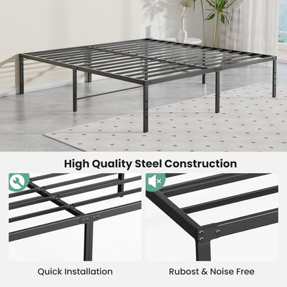 Full Size 18 Inch Platform Bed Frame, Heavy Duty Metal Foundation Frame, Noise-Free Sturdy Steel Slats, Underbed Storage, No Box Spring Needed, Quick Setup