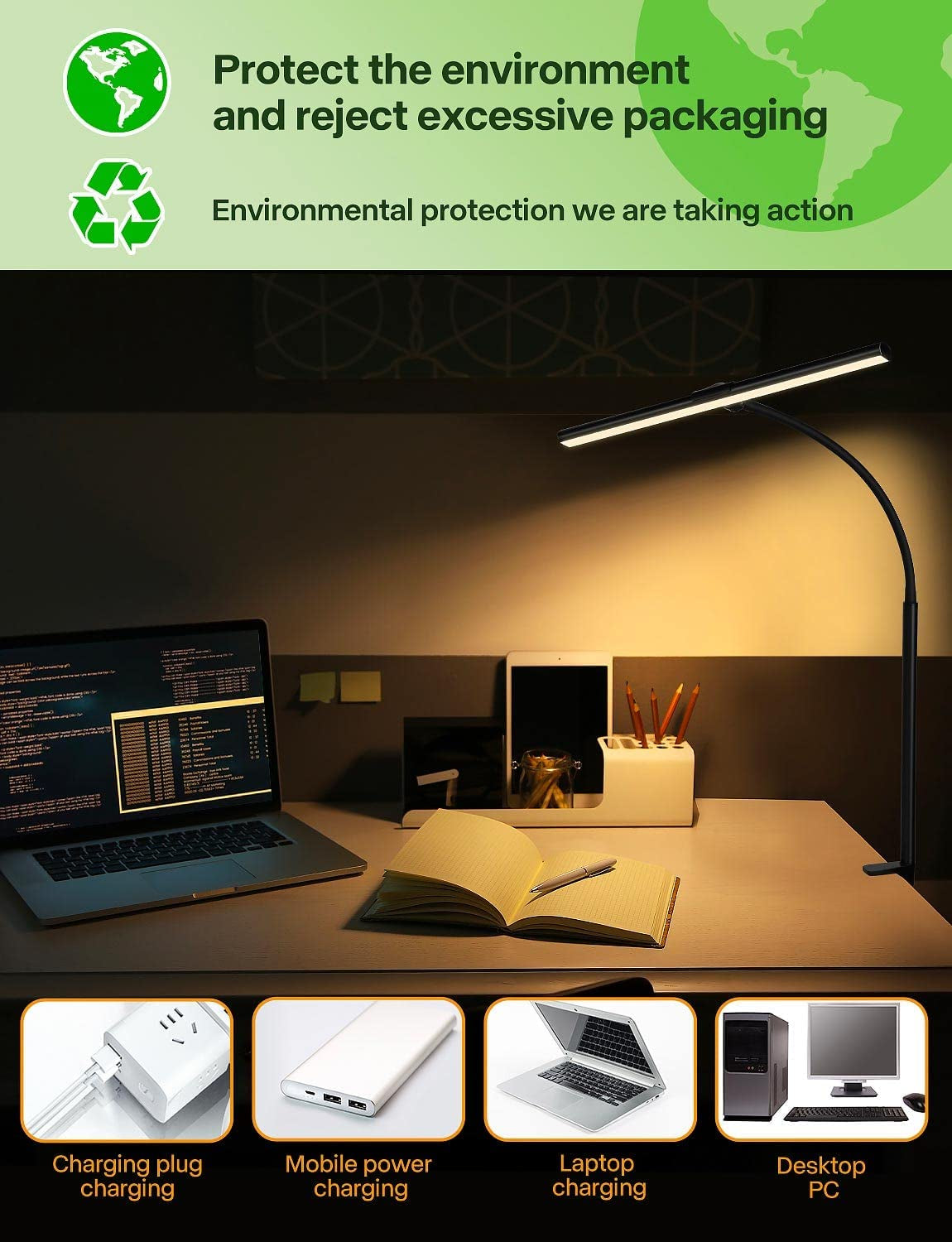 Desk Lamp for Office Home - Eye-Caring Architect Task Lamp 25 Lighting Modes Adjustable LED Desk Lamp Flexible Gooseneck Clamp Light for Workbench Drafting Reading Study