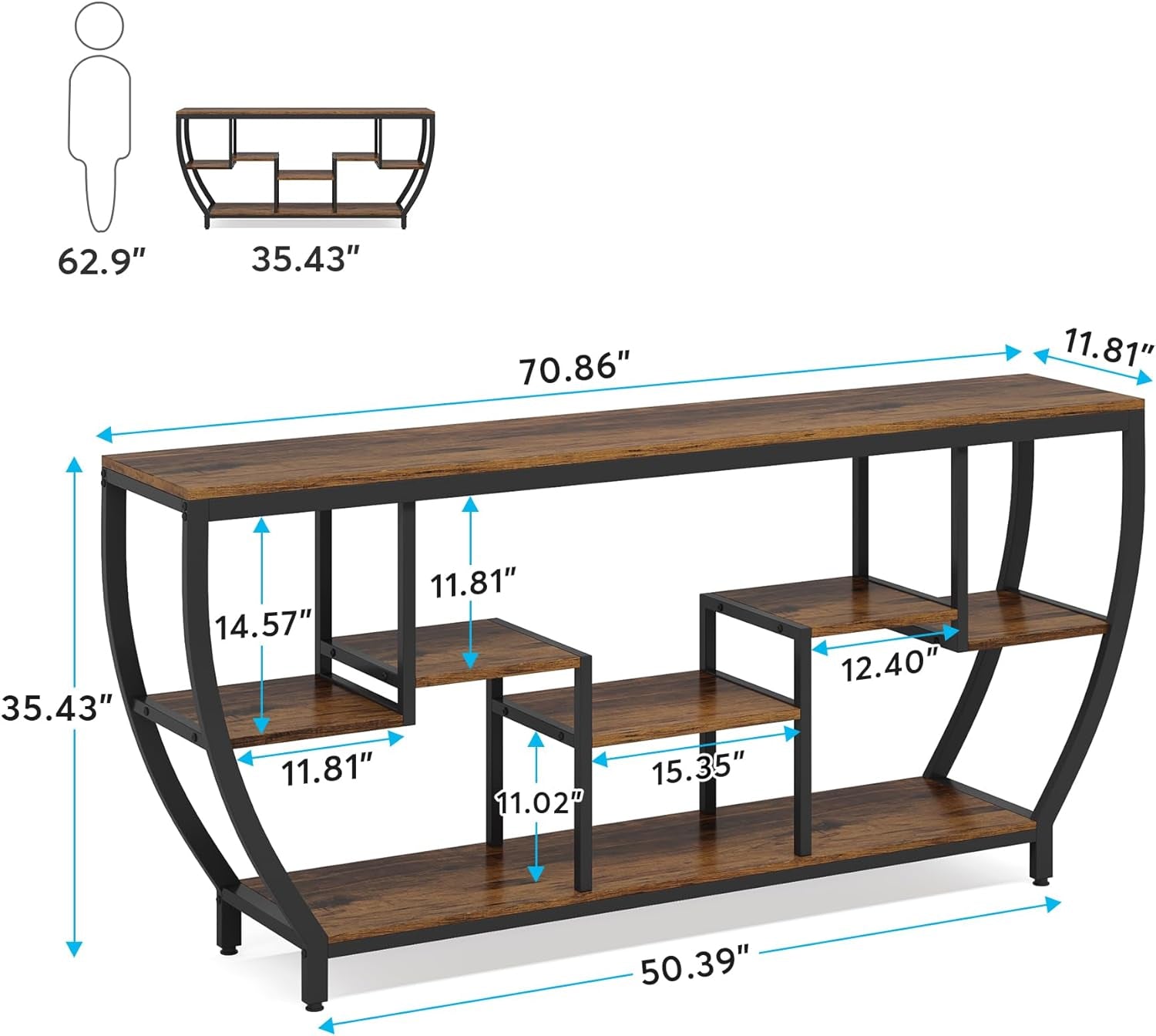 70.9 Inch Long Sofa Table with Shelves, Rustic Console Table with Storage, Industrial Entryway Table TV Stand, behind Couch Table Accent Tables for Living Room, Hallway, Foyer