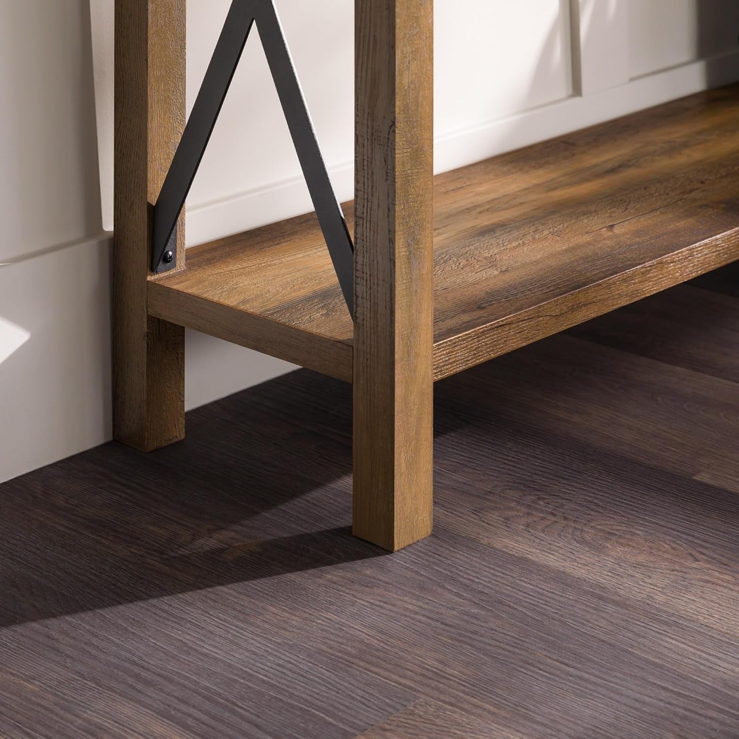 Sedalia Modern Farmhouse Metal X Entry Table, 46 Inch, Rustic Oak