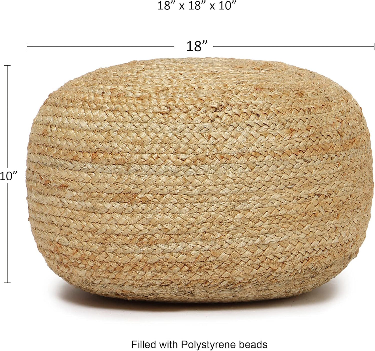 REDEARTH · Jute Circular Low Pouf Ottoman - Braided Pouffe Accent Sitting round Footrest for Living Room, Bedroom, Nursery, Kidsroom, Patio, Gym; 100% Jute (18"X18"X10"; Natural)