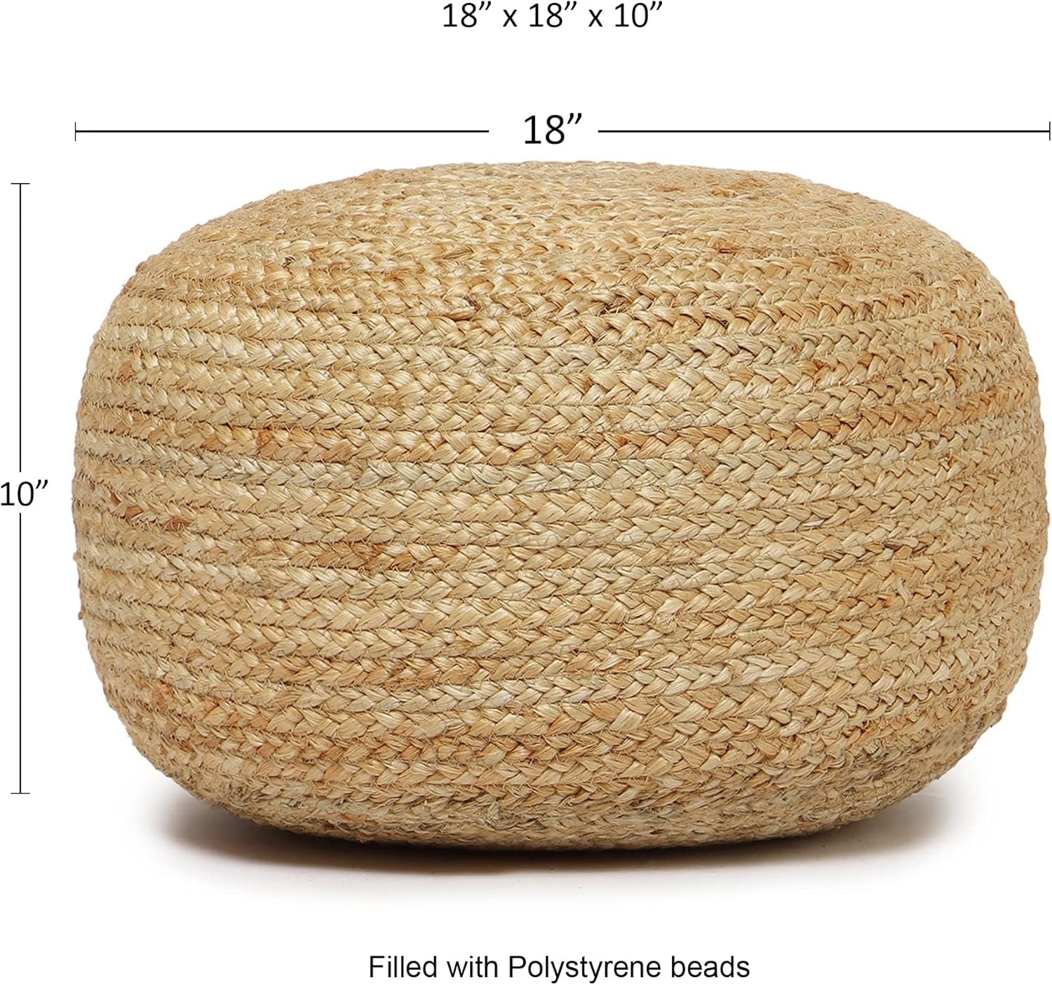 REDEARTH · Jute Circular Low Pouf Ottoman - Braided Pouffe Accent Sitting round Footrest for Living Room, Bedroom, Nursery, Kidsroom, Patio, Gym; 100% Jute (18"X18"X10"; Natural)