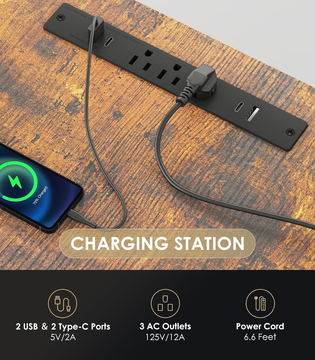 71 Inch Executive Electric Standing Desk, Height Adjustable Desk with Power Outlet & 1.38" Thick 3-Piece Desktop, Sit Stand Computer Desk for Home, Office, Conference Room, Rustic Brown