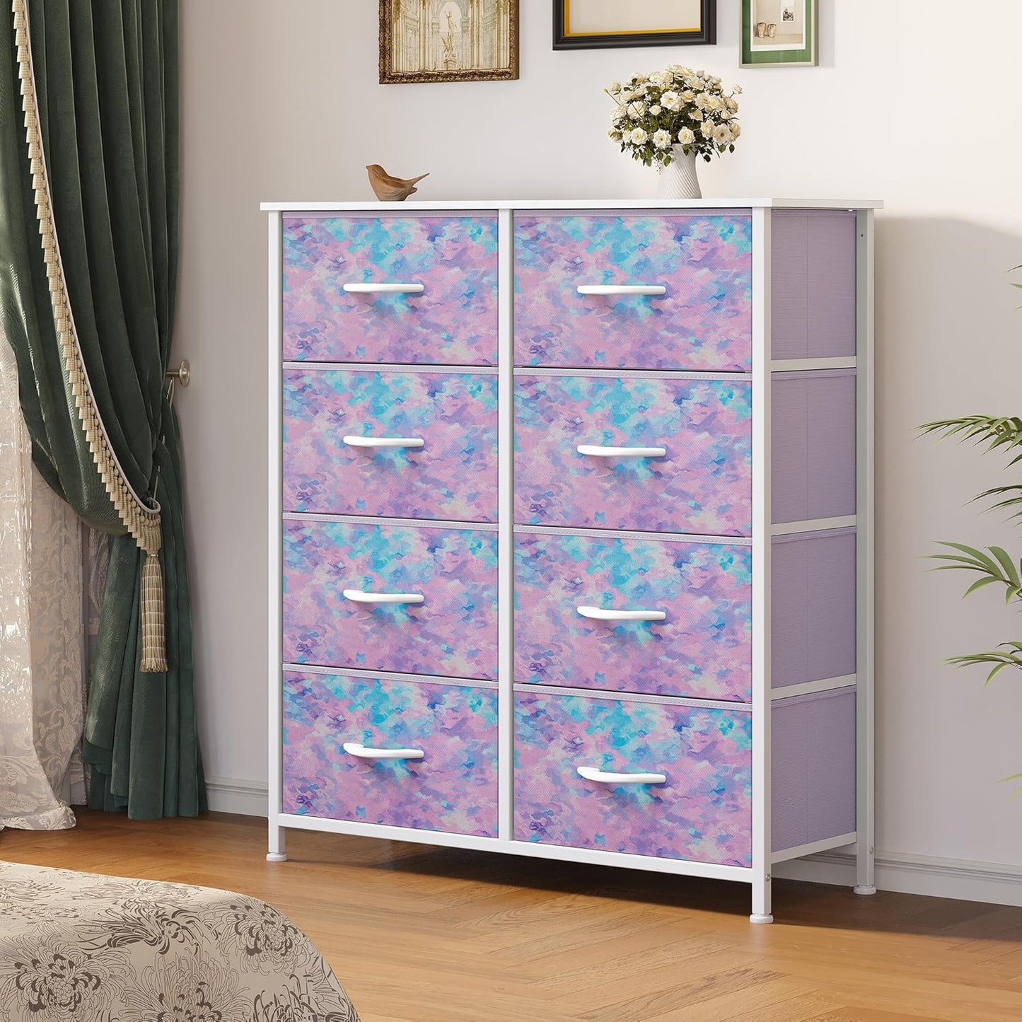 Fabric Dresser Drawer, Tall Storage with 8 Drawers, Dresser & Chest of Drawers, Storage Drawer Organizer for Closet, Living Room, Closets