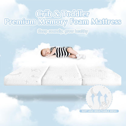 Tri-Fold Pack and Play Mattress, 38X26 Memory Foam & High Density Foam Baby Mattress for Pack N Play, Foldable Travel Pack N Play Mattresses Pad for Baby and Toddlers, Breathable & Washable