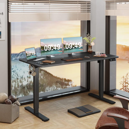 Electric Height Adjustable Standing Desk Large 63 X 24 Inches Sit Stand up Desk Home Office Computer Desk Memory Preset with T-Shaped Metal Bracket, Wood