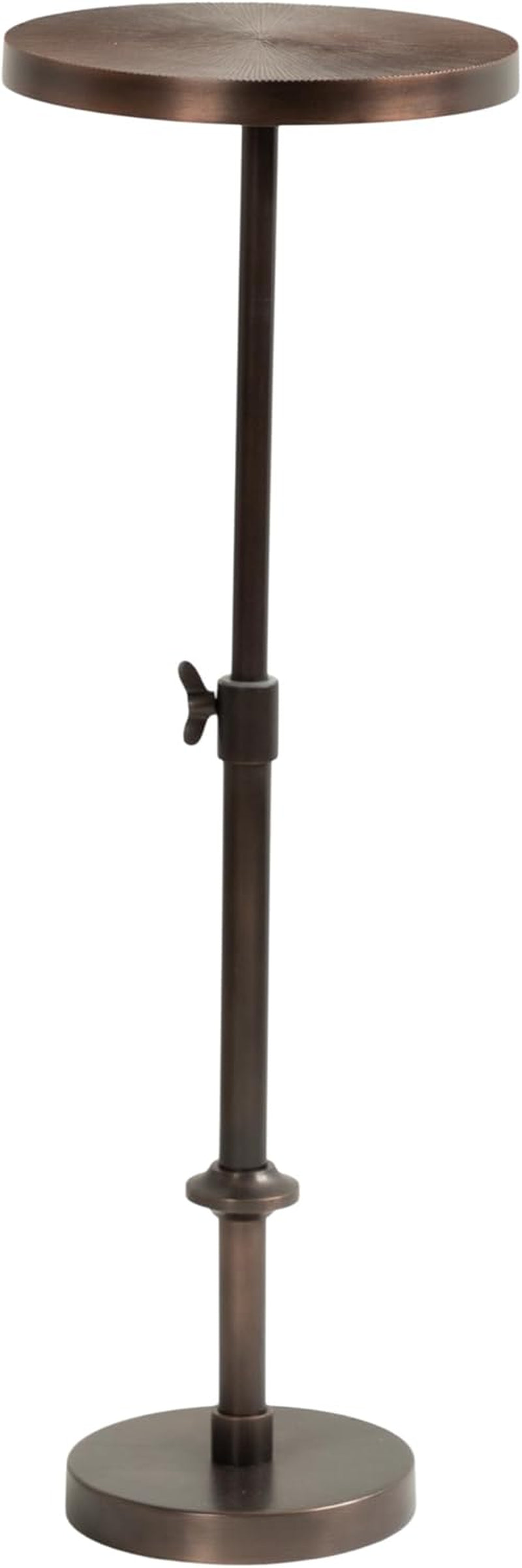Engles Traditional Adjustable-Height Pedestal Drink Table; 10 X 10 X 30; Bronze; Vintage round Indoor Metal Plant Stand with Embossed Sunburst Pattern