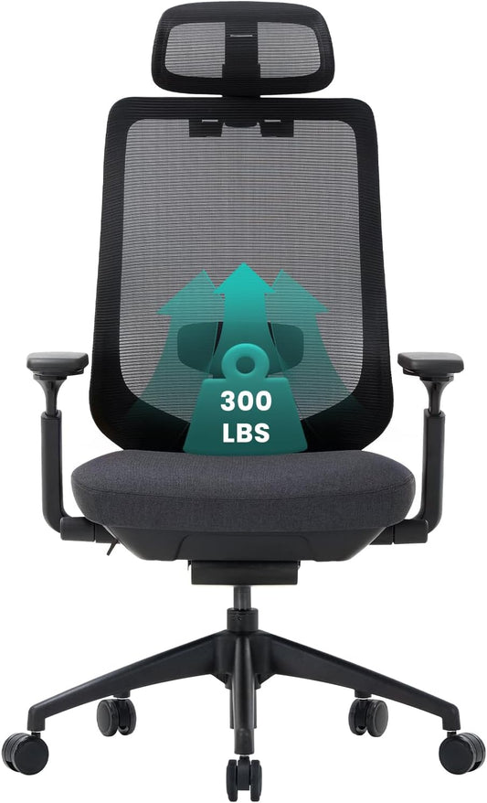 Ergonomic Mesh Office Chair,High Back Computer Executive Desk Chair,Lumbar Support with Adjustable Headrest and 4D Arms, Slide Seat, Tilt Lock-Black