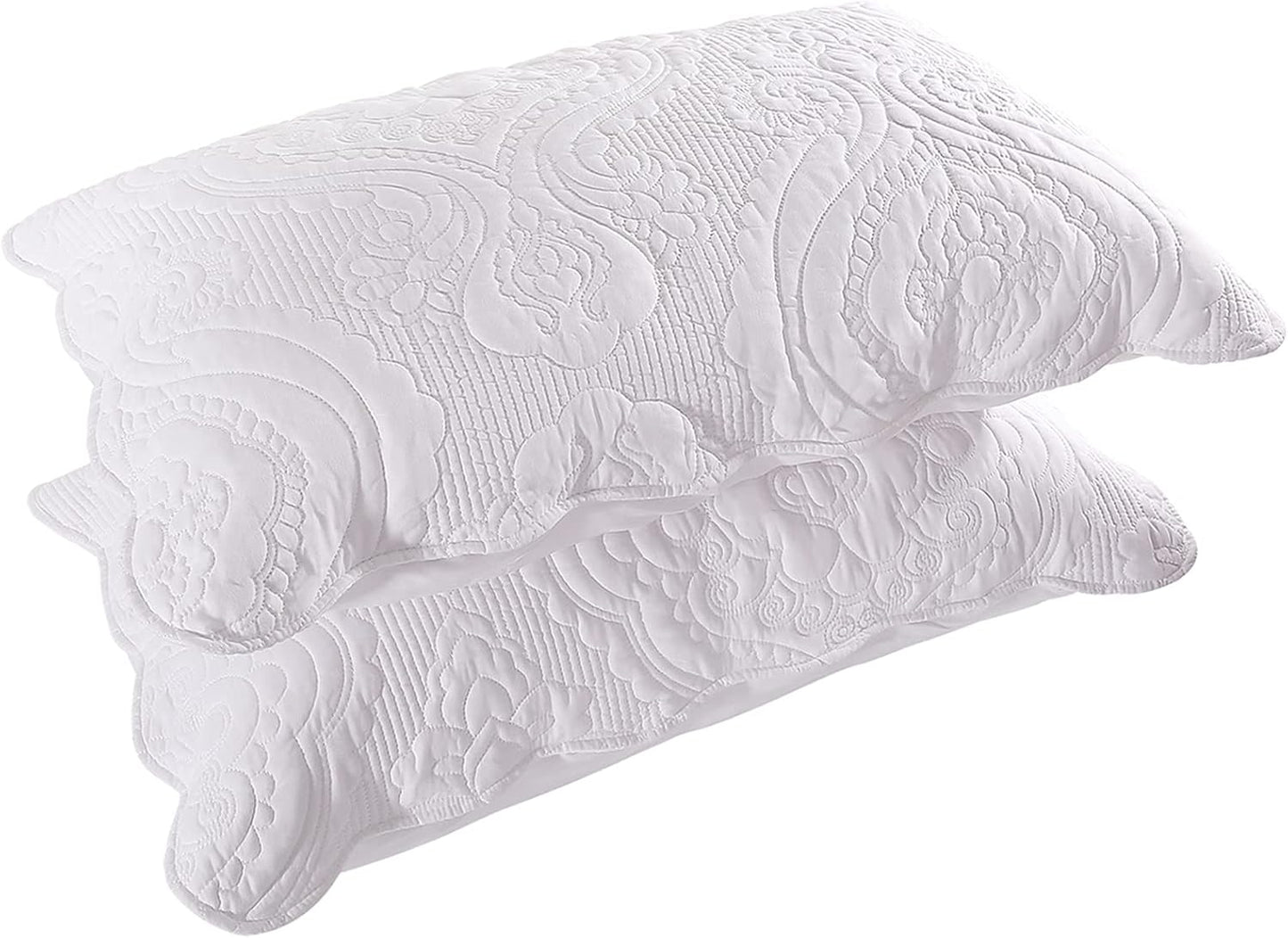Quilted Pillow Shams Set of 2, Decorative Microfiber King Bed Pillow Shams, Soft Breathable Pillow Covers with Envelope Closure (White, 2Pcs:20 X 36Inch)