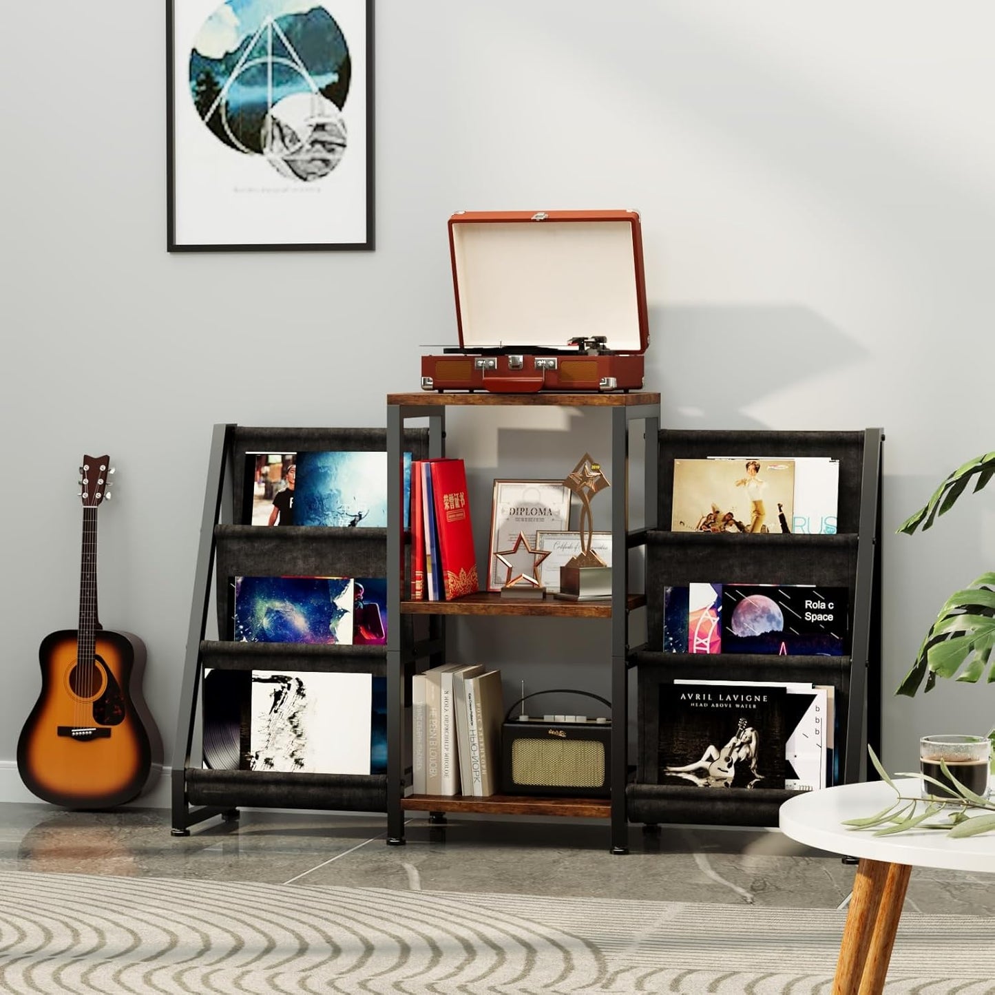 Record Player Stand with 6-Tier Vinyl Storage, Holds up to 280 Albums, Turntable Stand with Record Holder Display Shelf, Brown Record Cabinet for Media Stereo Audio