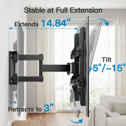 Full Motion TV Wall Mount for Most 37-75 Inch Tvs up to 132Lbs, Wall Mount TV Bracket Articulating Swivel Tilt Extension Leveling Max VESA 600X400Mm Fits 12/16" Wood Stud, PILFK1