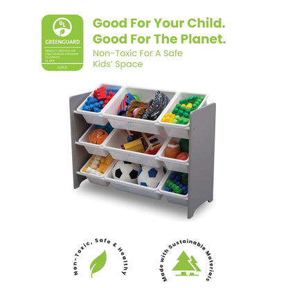 Mysize 9 Bin Plastic Toy Organizer - Greenguard Gold Certified, Grey