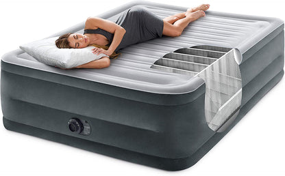 64417ED 22In Queen Dura-Beam Comfort Plush High-Rise Inflatable Air Mattress with Built in Pump for Travel and Camping, 600Lb Weight Capacity