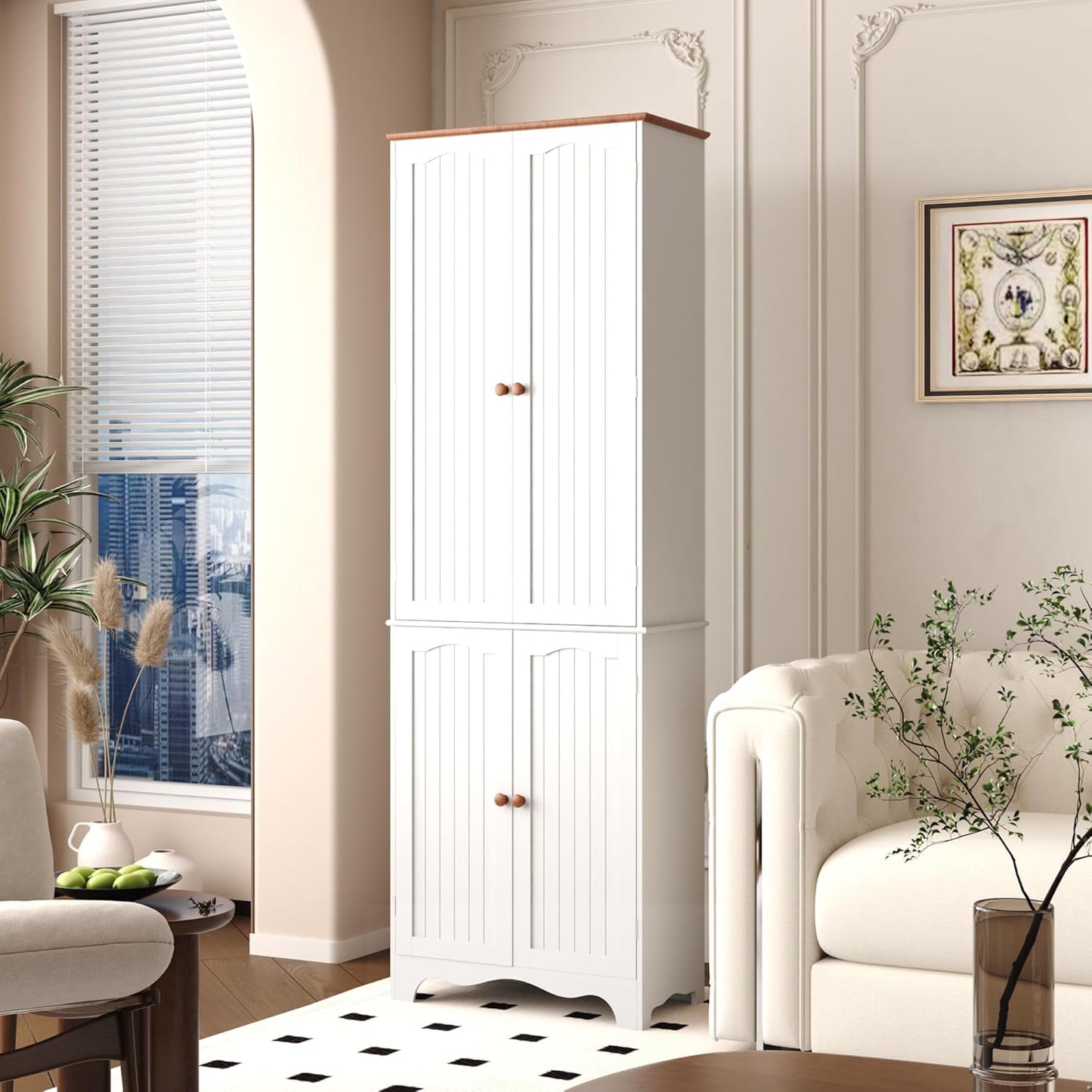 72" Kitchen Pantry Cabinet, Freestanding Storage Cabinets, Tall Food Pantry with Doors and Adjustable Shelves, Utility Floor Cabinet for Kitchen Dining Room Living Room, White