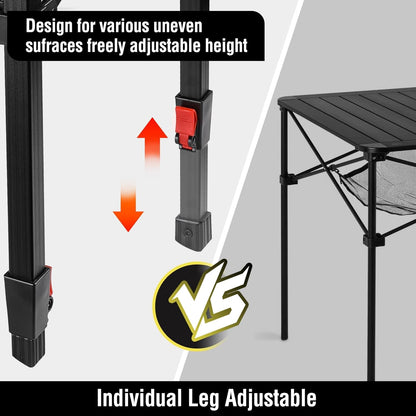Folding Camping Square Table with Carry Bag, Lightweight Aluminum Adjustable Square Table for Outdoor, Camping, Picnic, Backyards, BBQ (S)