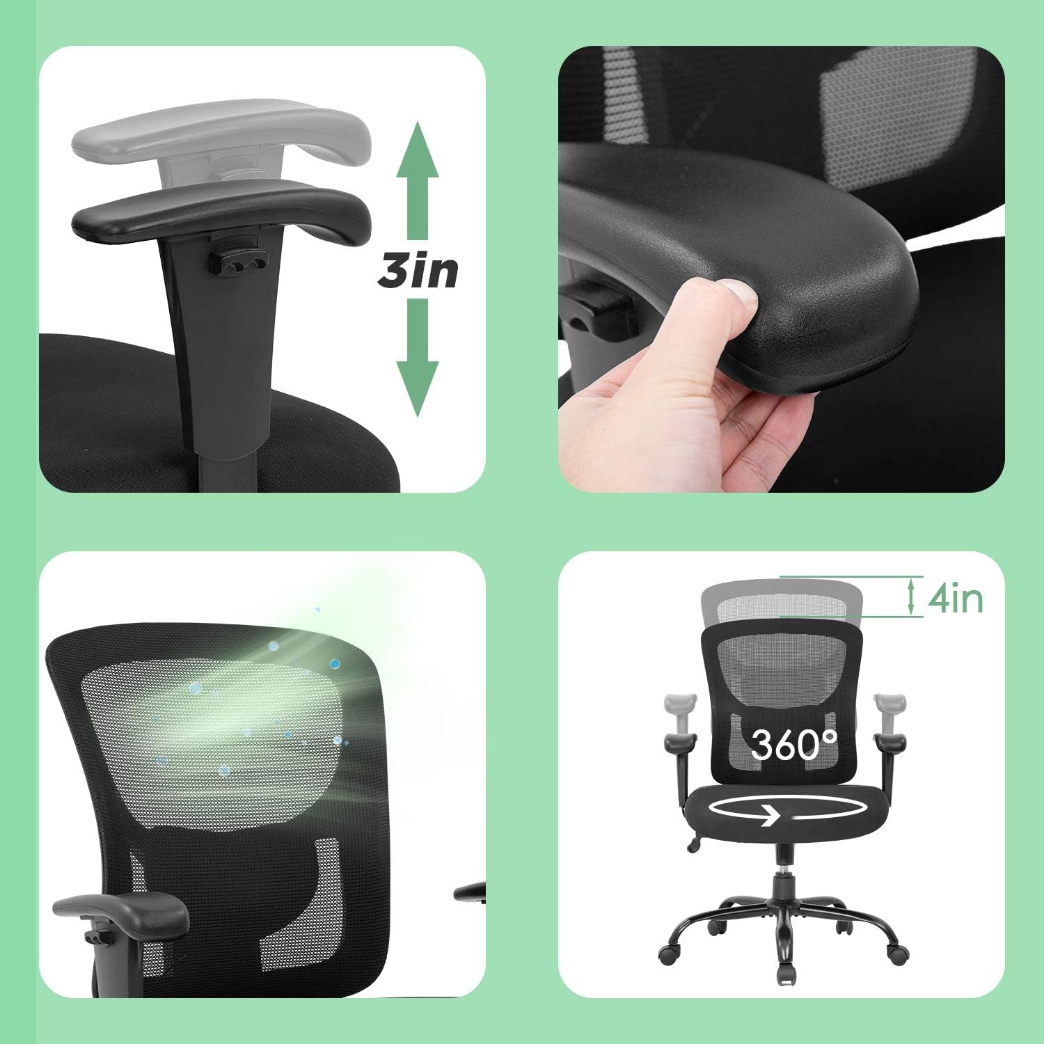 Big and Tall Office Chair 500Lbs Desk Chair Mesh Computer Chair with Lumbar Support Wide Seat High Back Task Executive Ergonomic Chair for Home Office (Black)