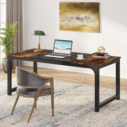 Modern Computer Desk, 63 X 31.5 Inch Large Office Desk Computer Table Study Writing Desk Workstation for Home Office, Vintage Black Metal Frame