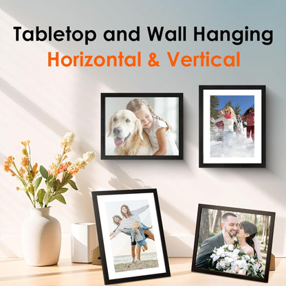 8X10 Picture Frame Set of 2, Photo Frame with HD Plexiglass, Display Pictures 5X7 with Mat or 8X10 without Mat Multi Picture Frames Collage for Tabletop or Wall Display, Black