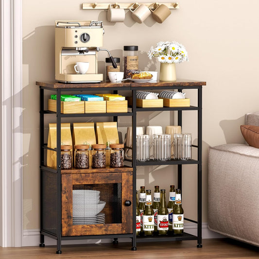 Coffee Bar Cabinet Station - Farmhouse Small Coffee Stand Station with Doors, Rustic Storage Organizer for Kitchen, Buffet Sideboard Cabinet Table for Home, Office, Corner, Bar, Espresso