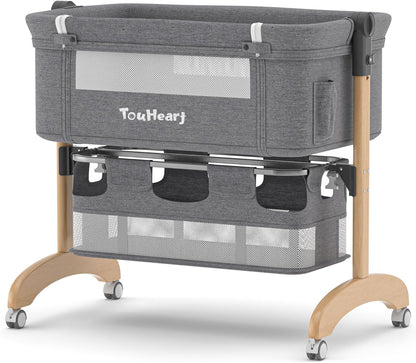 Baby Bassinet, Bedside Bassinet for Baby, 3 in 1 Adjustable Height Bedside Sleeper with Wheels, Breathable Mesh, Easy Folding Portable Crib, Rocking Mode & Storage Basket for Newborn Infants