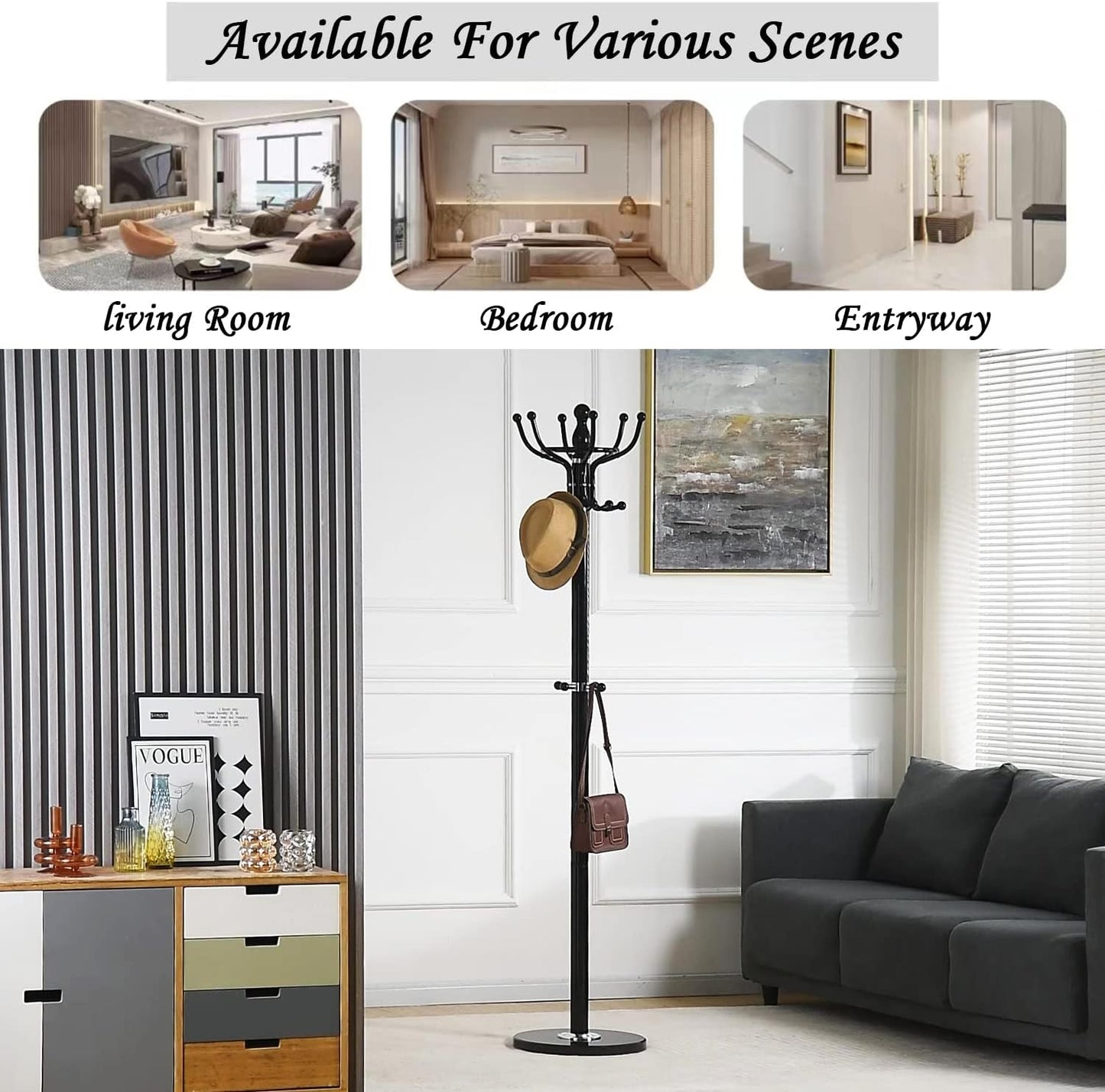 Freestanding Coat Rack with 16 Hooks & Marble Base - Heavy Duty Metal Hall Tree Stand for Entryway, Hats, Coats, Bags Rack- Modern Hanger Organizer for Home, Office, Dorm (16 Hooks -Bronze)
