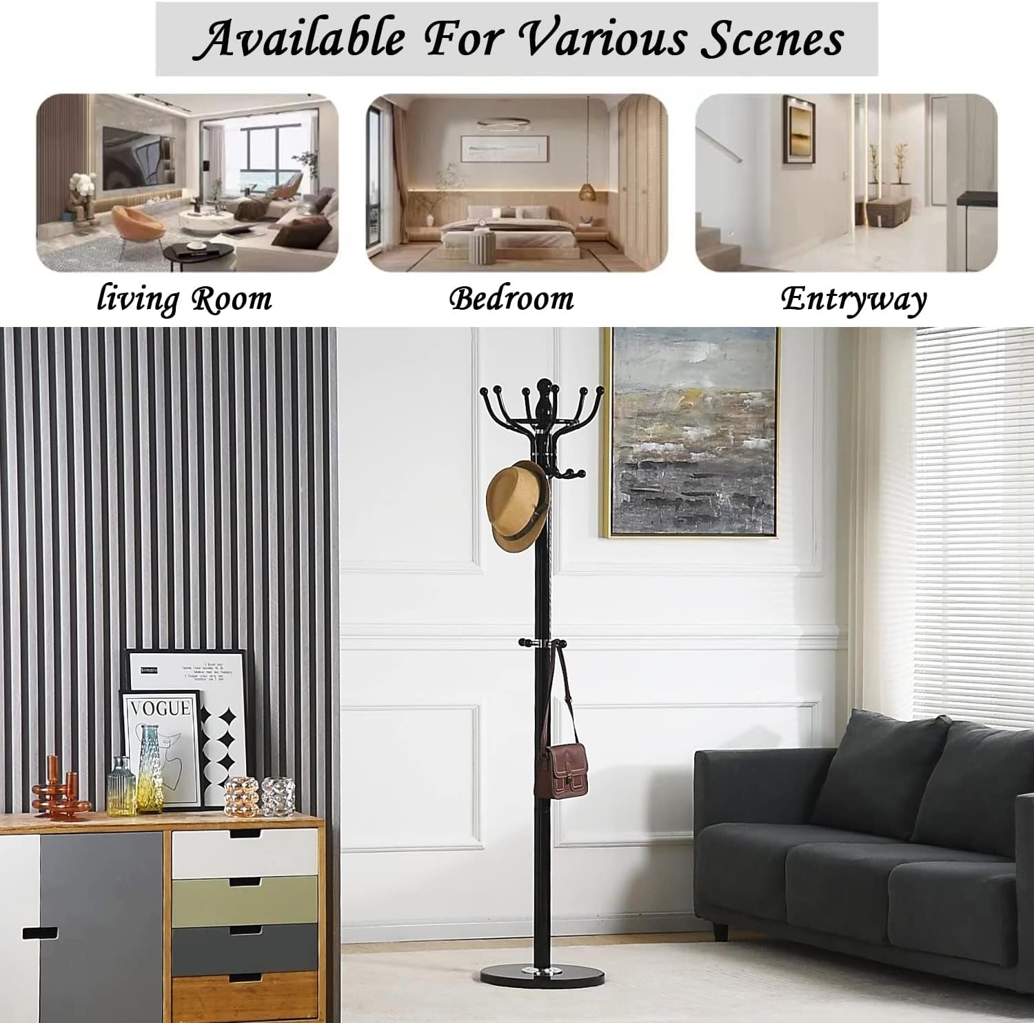 Freestanding Coat Rack with 16 Hooks & Marble Base - Heavy Duty Metal Hall Tree Stand for Entryway, Hats, Coats, Bags Rack- Modern Hanger Organizer for Home, Office, Dorm (16 Hooks -Bronze)