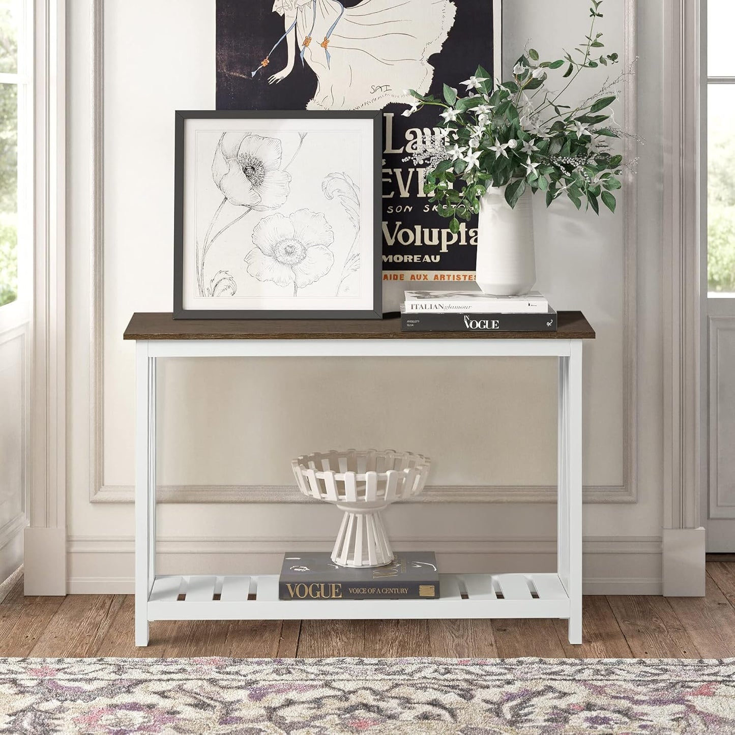 Farmhouse Console Table, Rustic Vintage Narrow Sofa Table for Entryway, Living Room, Hallway, 40 White