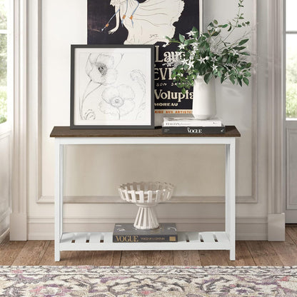 Farmhouse Console Table, Rustic Vintage Narrow Sofa Table for Entryway, Living Room, Hallway, 40 White