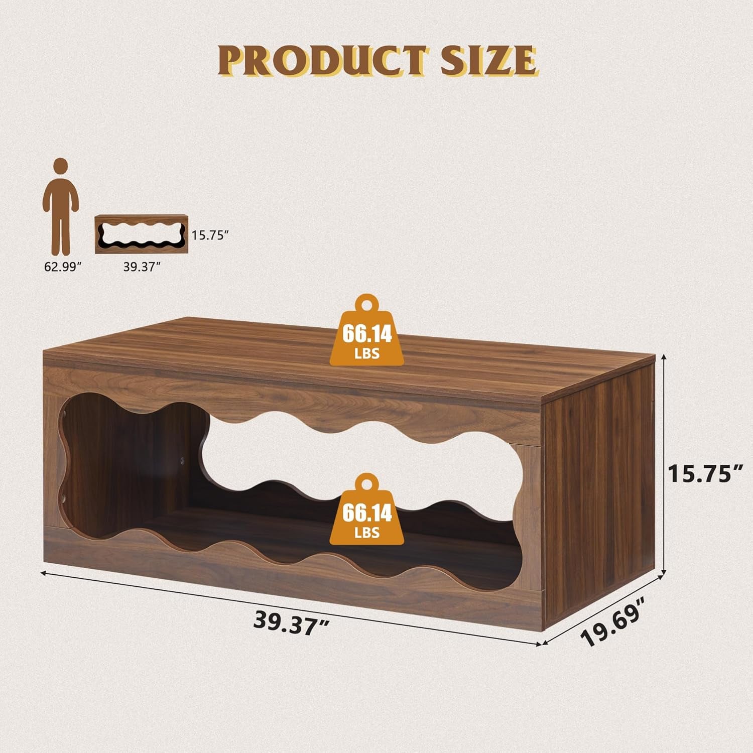 Coffee Tables for Living Room, 39" Small Rectangle Wood Coffee Table with Storage, Modern Minimalist Center Table for Small Spaces, Unique Cocktail Tea Middle Tables for Home Office, Bedroom