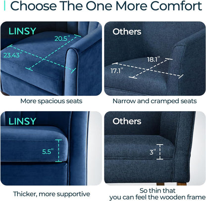 Accent Chair with Ottoman, Modern Armchair Comfy Barrel Reading Chair with Footrest for Living Room Bedroom Reading Room, Velvet, Blue