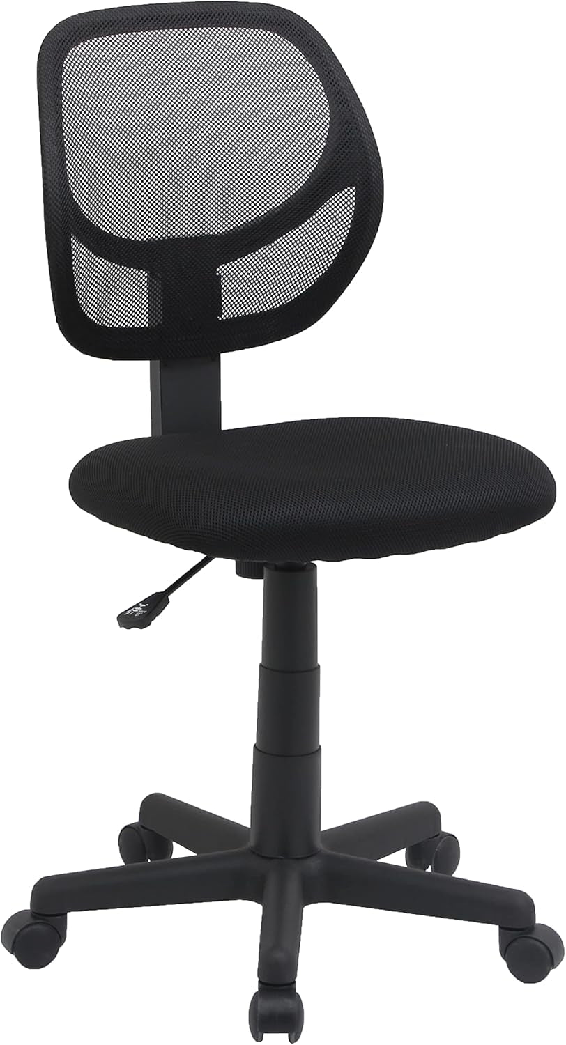 Rolling Desk Chair, Adjustable, Low Back, Padded Seat, Breathable Mesh, Swivel, Black, 21.25" D X 22.5" W X 38" H