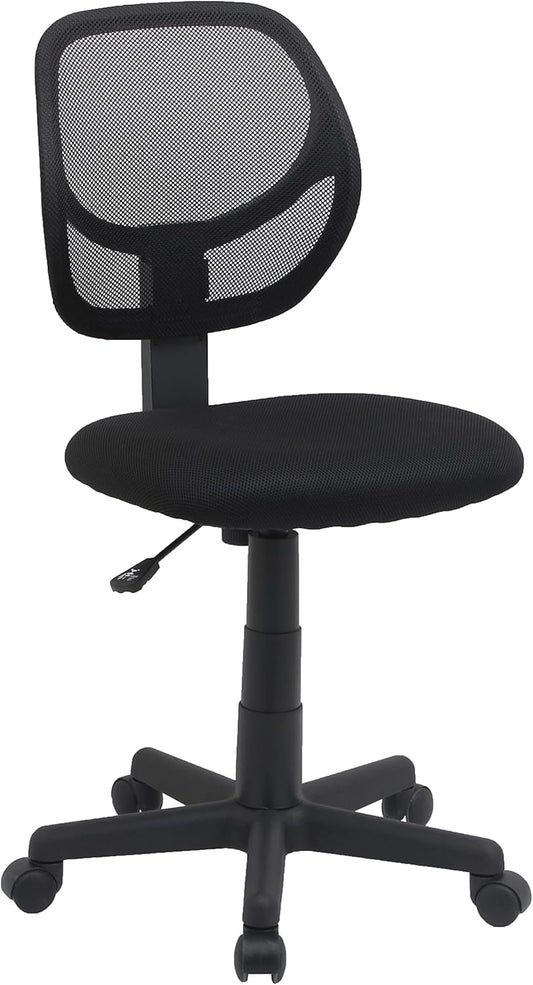 Rolling Desk Chair, Adjustable, Low Back, Padded Seat, Breathable Mesh, Swivel, Black, 21.25" D X 22.5" W X 38" H