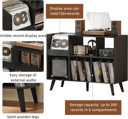 Large Record Player Stand, 48''Turntable Stand with Storage, Vinyl Record Holder with Display Area, Record Player Table Holds up to 450 Albums, Record Stand for Music Room Living Room