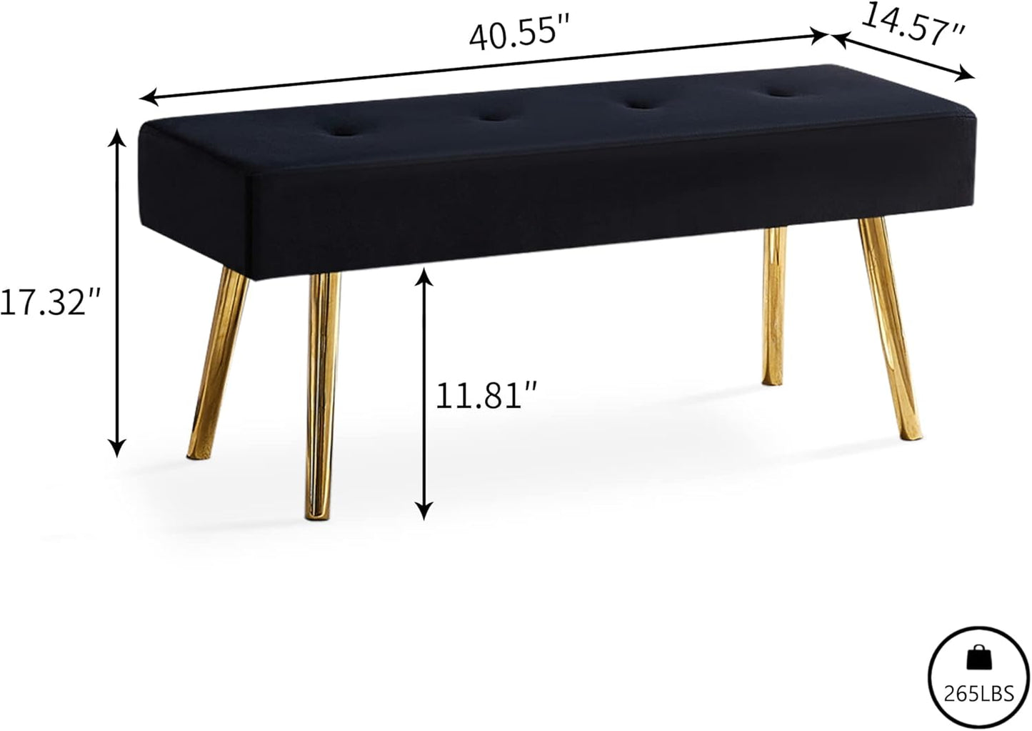 Entryway Bench, 40'' Upholstered Bedroom Benches, End of Bed Bench with Metal Legs, for Decorative, Living Room, Dining Room, Black Bench