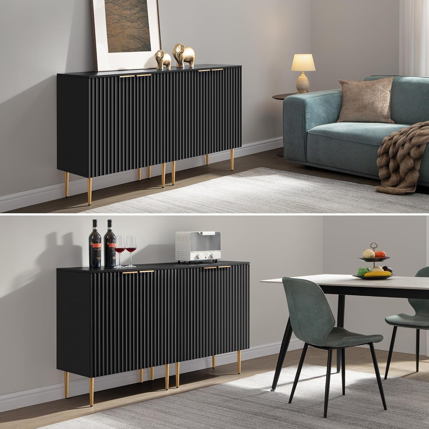 Modern Entryway Sideboard - Credenza Buffet Cabinet Storage with 2 Doors & Adjustable Shelves, Accent Console Coffee Bar Table for Kitchen Living Room Hallway, Black