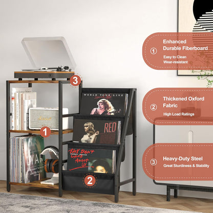 Stereo Record Player Stand with Vinyl Storage for 200 Albums, Turntable Display Shelf, Black