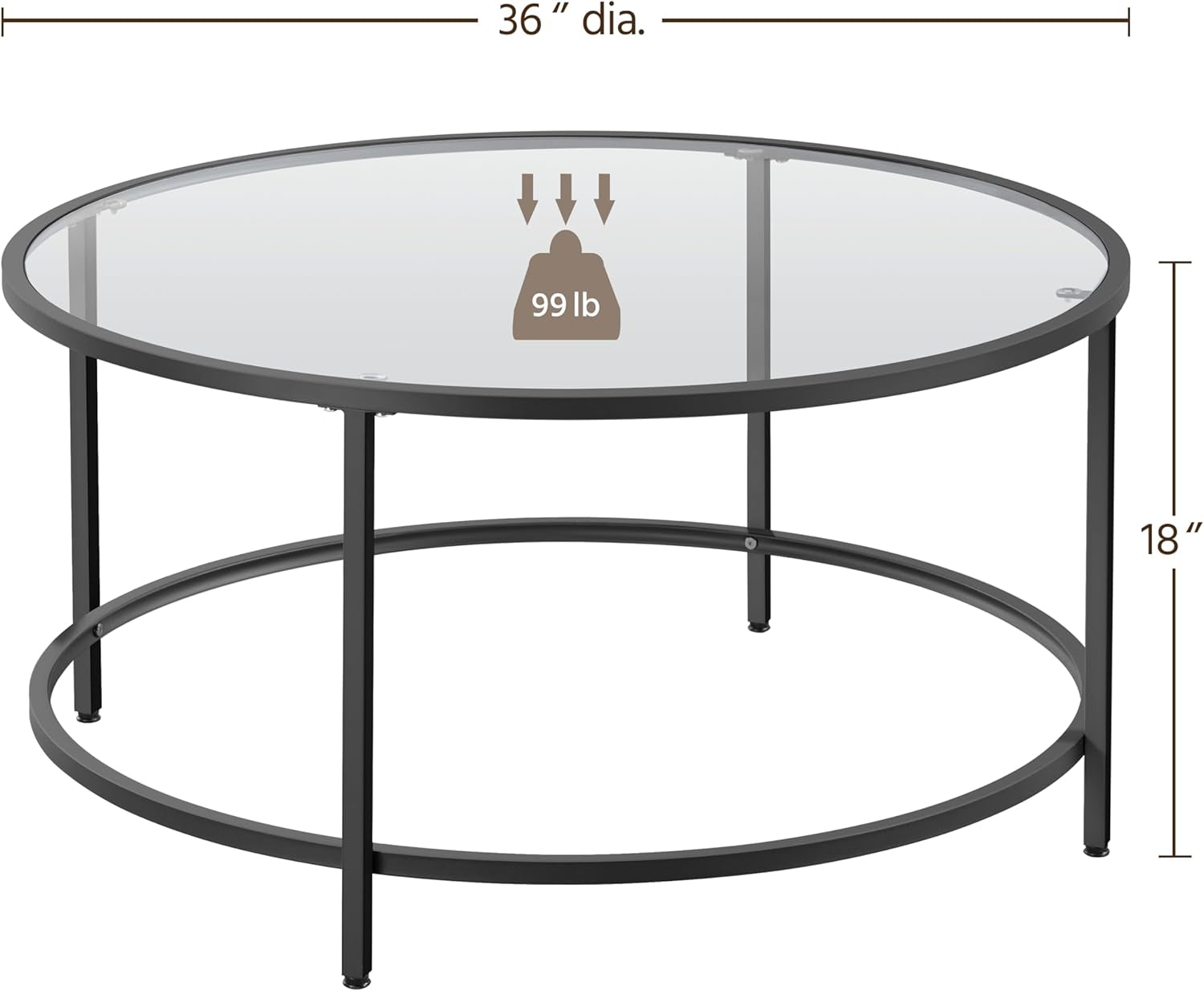 36" round Glass Coffee Table, Black Circle Coffee Table Center Table with Glass Top, Small Coffee Table for Living Room, Office & Apartment