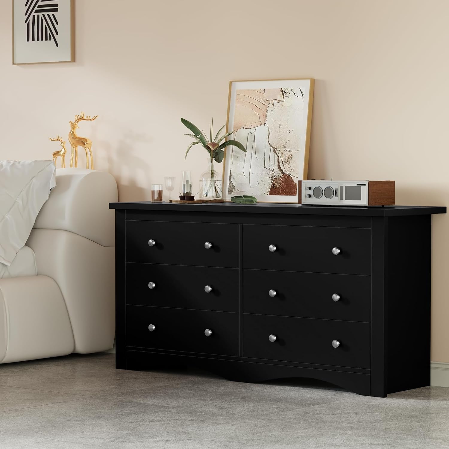 Dresser for Bedroom, 6 Wood Dresser, Chest of Drawers, for TV up to 65 Inch, TV Stand Storage Chest of Drawers for Hallway Entryway (Black)