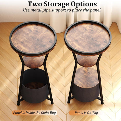 round Side Table, Small Drink Table for Small Spaces, 3-Tier Industrial End Table, Accent Nightstand Bedside Table for Living Room, Bedroom, Sofa Couch, Rustic Brown