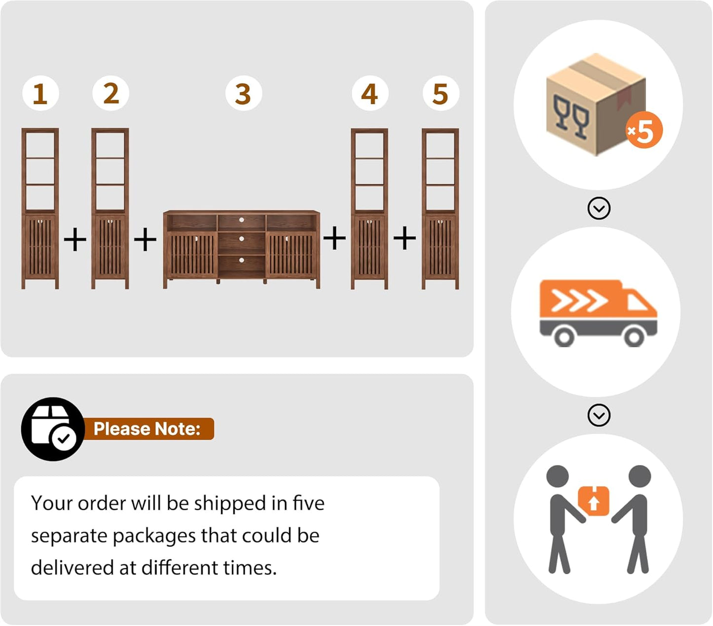 Farmhouse TV Stand for 70 Inch Tvs, Entertainment Center with Bookshelves - 6 Door Media Console with Adjustable Shelves, Storage Cabinet for Living Room Bedroom Home Theater, Rustic Brown