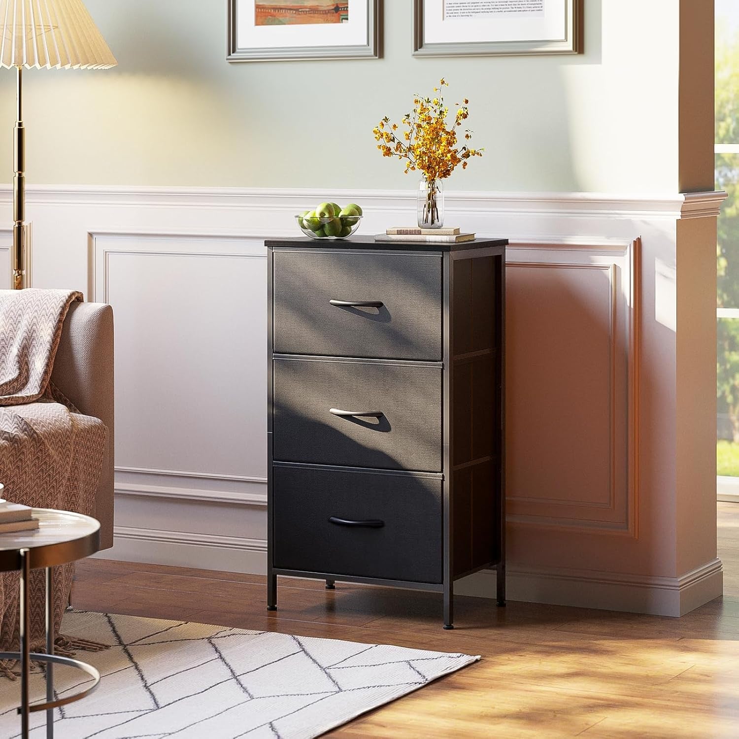 Dresser for Bedroom Nightstand Small Dressers Chest of Drawers End Table for Living Room, Closet Dresser with 3 Storage Drawers Organizer Clothes, Black