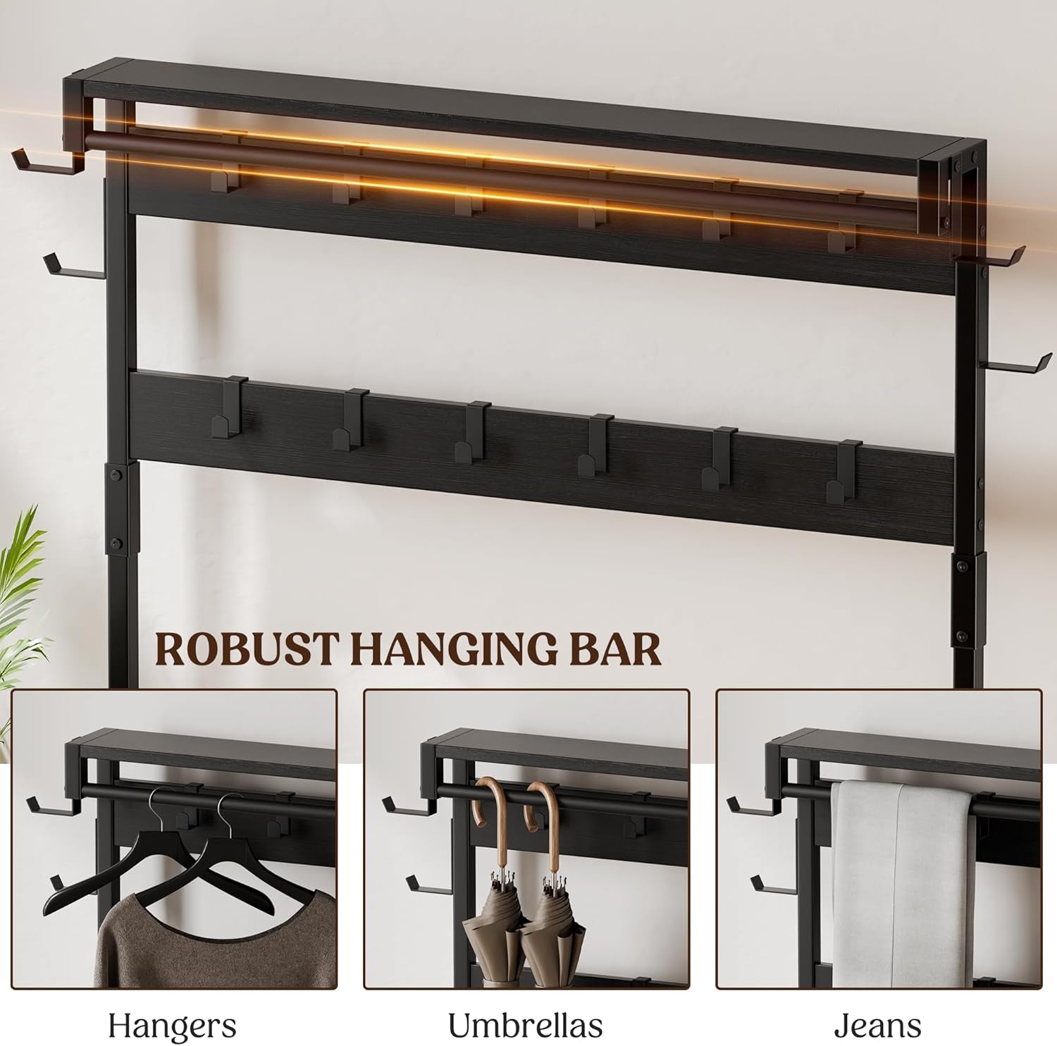 Hall Tree with Bench and Shoe Storage, 39.4” Entryway Bench with Coat Rack Freestanding, 5 in 1 Entryway Furniture Organizer Large Coat and Shoe Rack with 21 Hooks and Drawers, Black