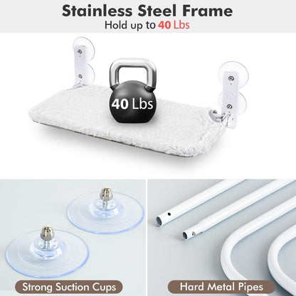 Cordless Cat Window Perch, Cat Hammock for Wall with 4 Suction Cups, Solid Metal Frame and Reversible Cover, Foldable Cat Beds for Indoor Cats