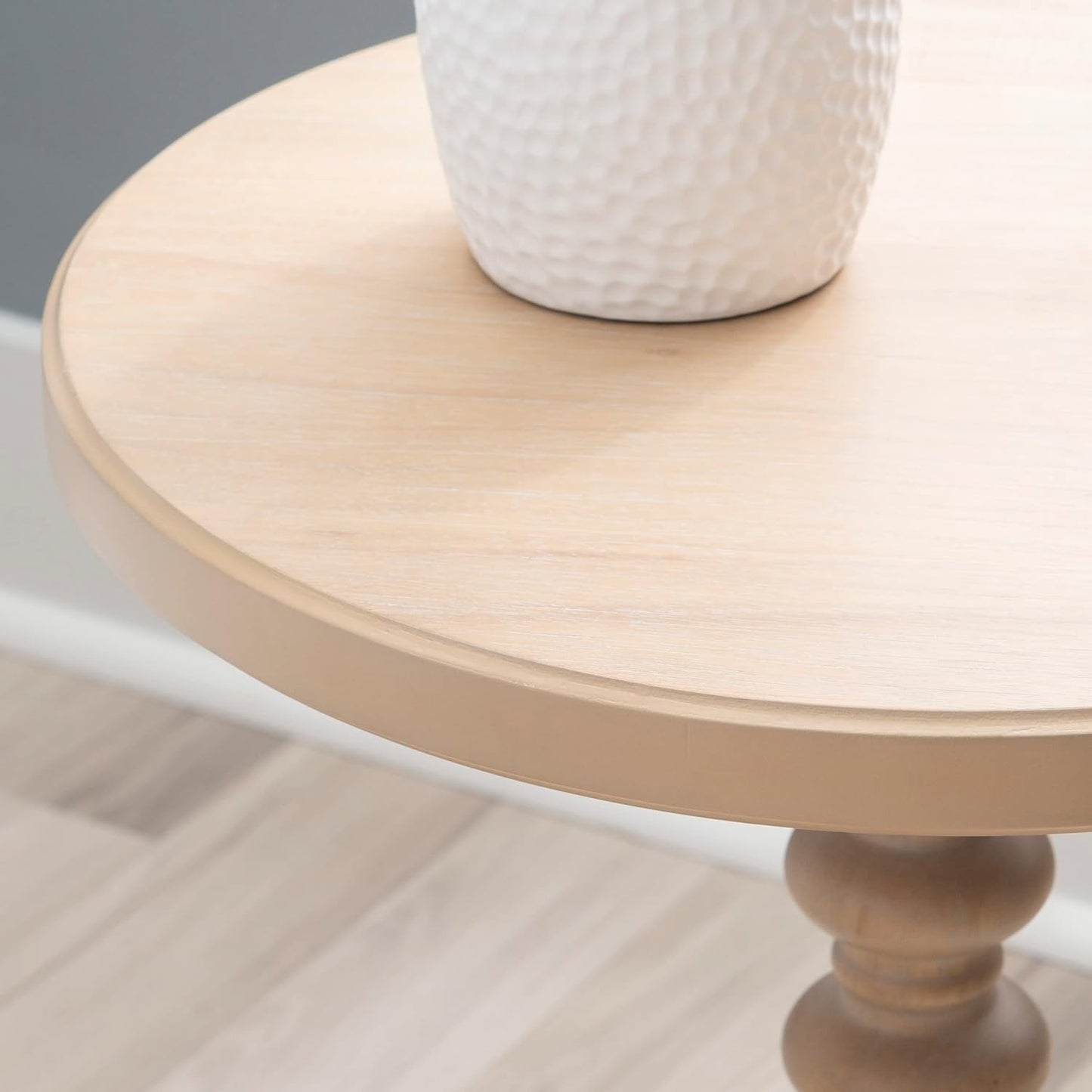 Tarkin round Natural Wood Turned Spindle Pedestal Side Accent Table