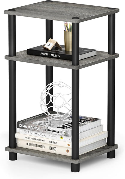 JUST Side Table, 3-Tier End Table, Open Shelves Night Stand, Bedside Table, Toolless Assembly, for Living Room, Bedroom, Bathroom, French Oak